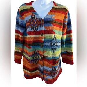 Northern Isles Indian Blanket Southwestern Wool Blend Cardigan Sweater size XL